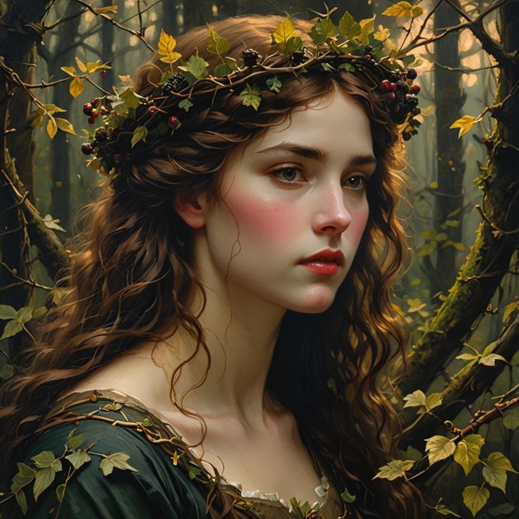 Romantic Portrait of Woman with Bramble Crown