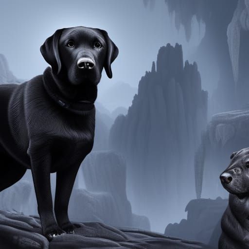Detailed Matte Painting of a Black Labrador Retriever