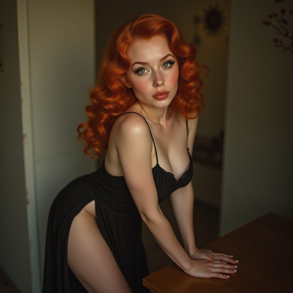 Vintage Pin-Up Redhead in Vargas Style