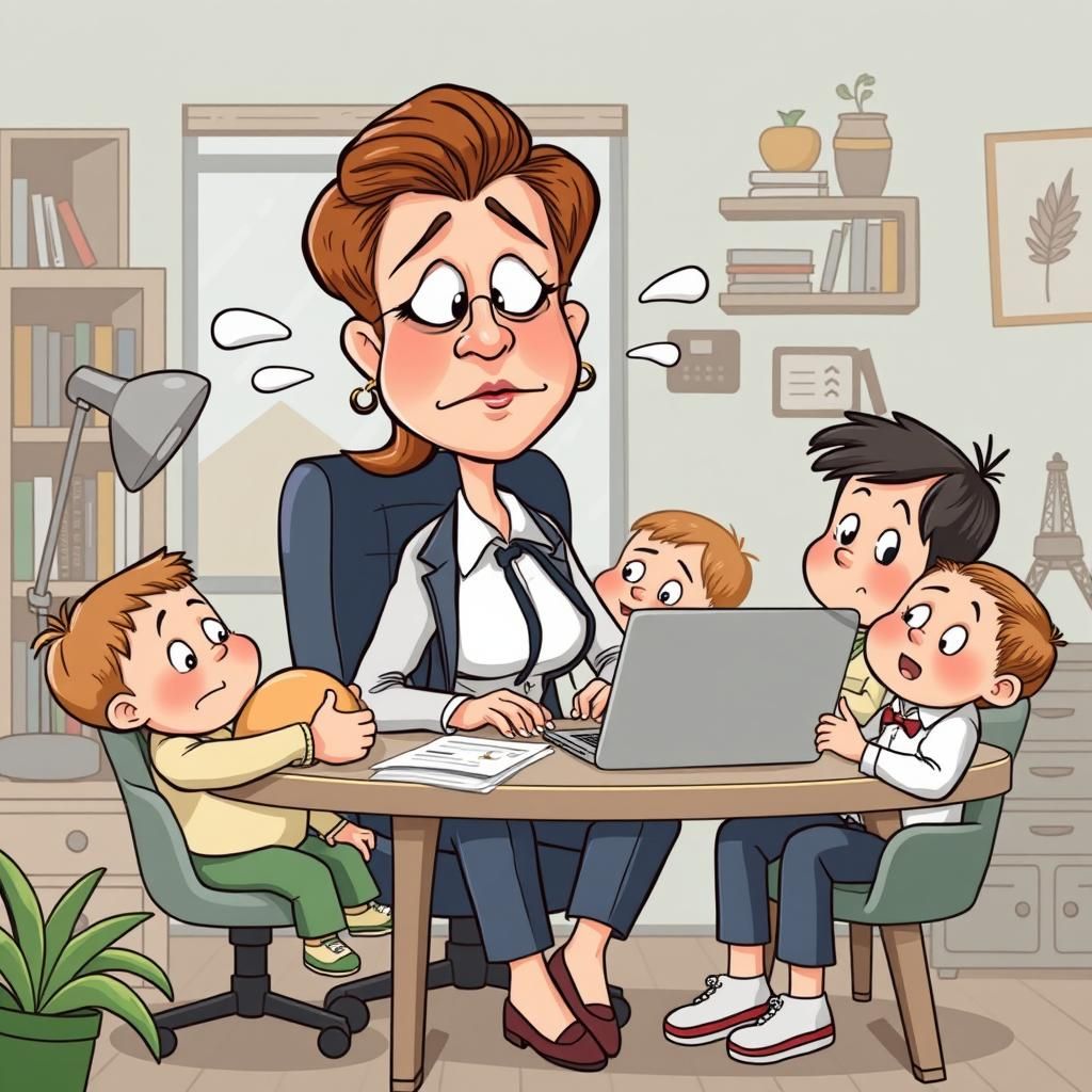 Cartoon Parody: Stressed Woman's Home Office