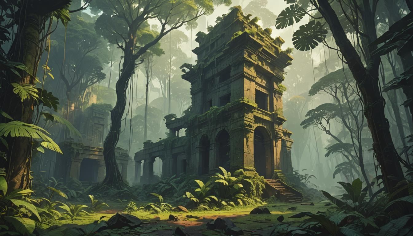 Fort Batenstein Ruins in Overgrown Rainforest, Mystical Ambi...