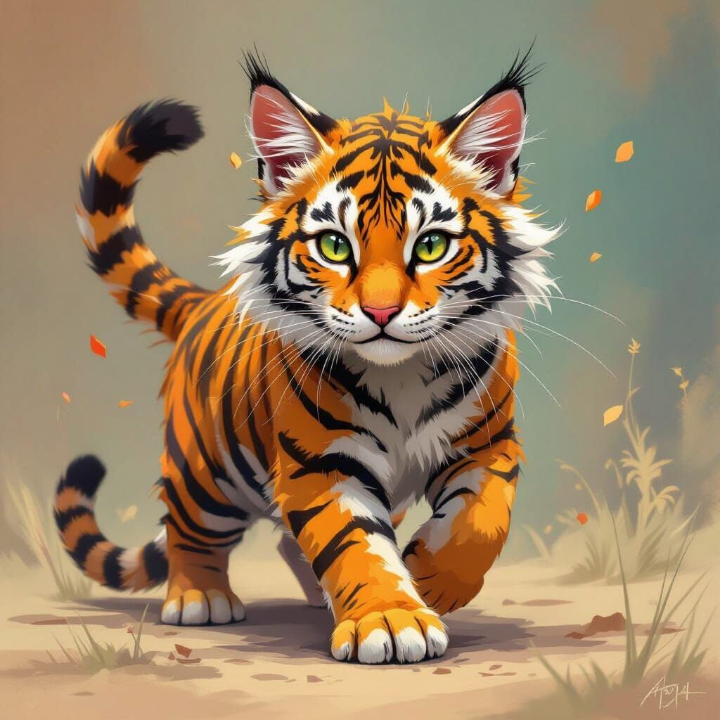 Vibrant Hybrid Tiger Cat in Digital Painting Style