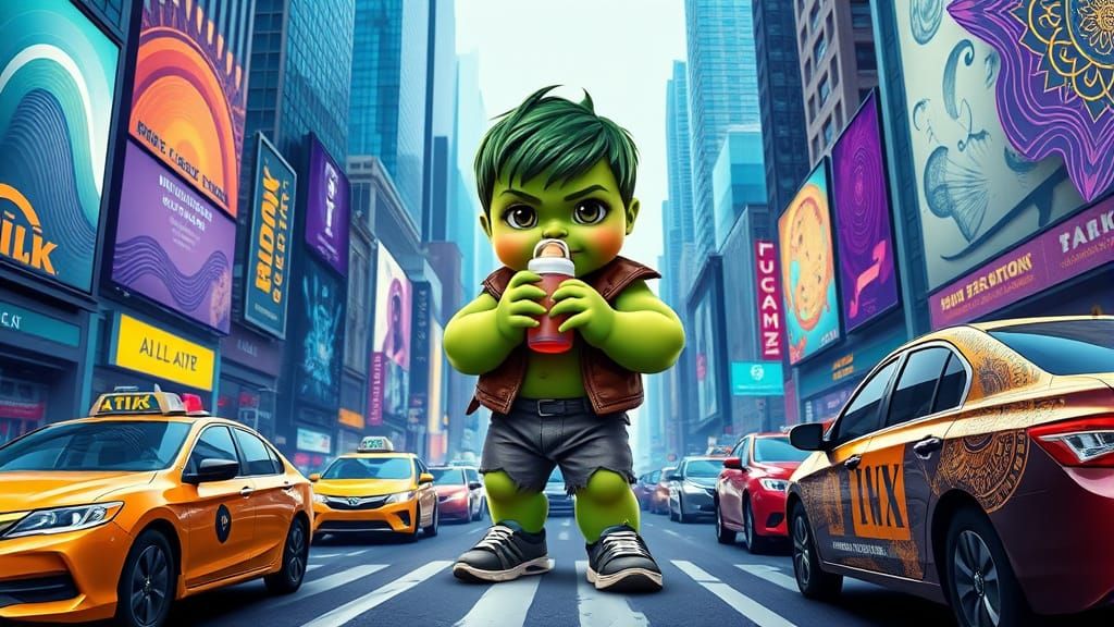 Impasto Cyberpunk Hulk in New York City