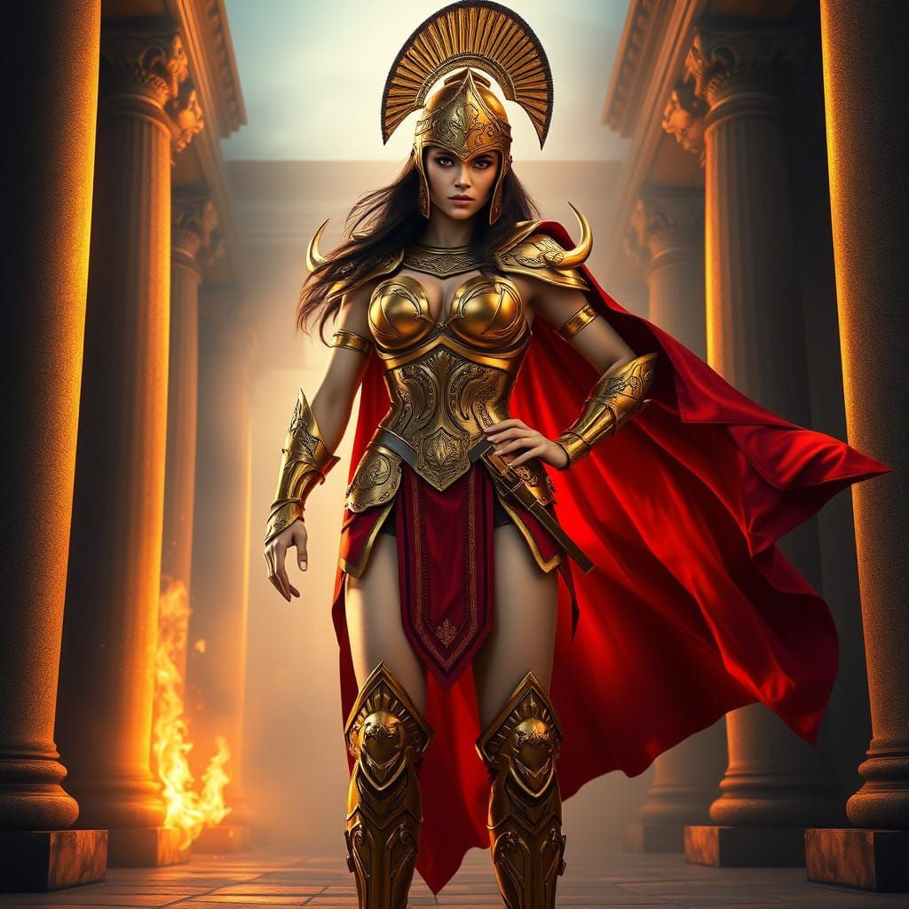 Majestic Female Warrior in Classical Armor
