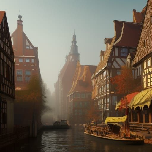 Hamburg Harbour District in 1700: Detailed Matte Painting