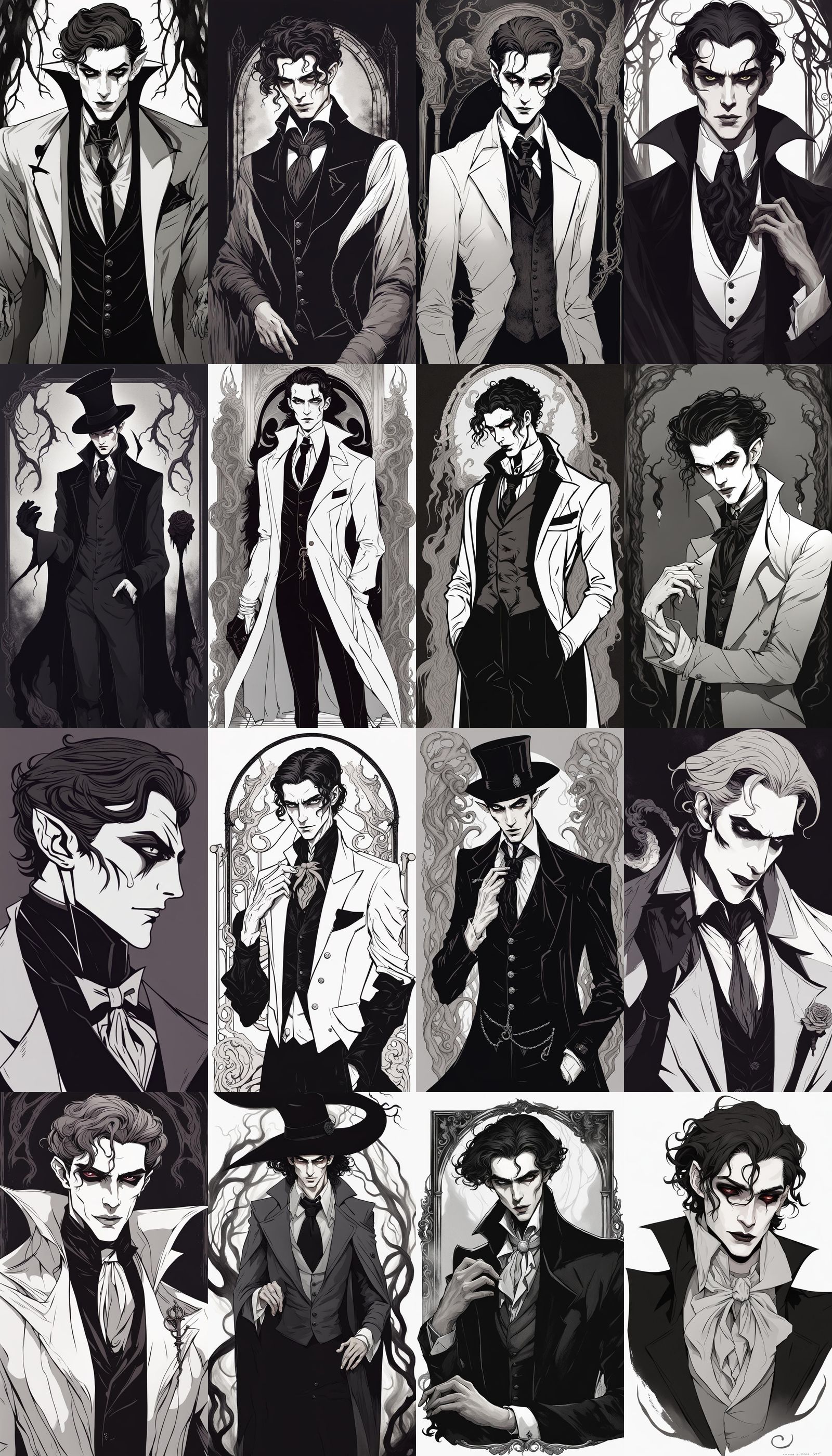 Ethereal Vampire Man in Gothic Film Noir Style