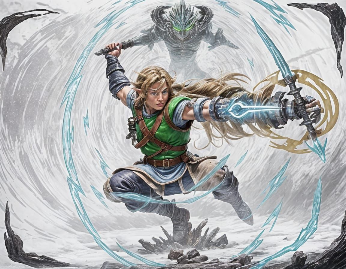 Epic Fantasy Battle Scene in Cyberpunk Style