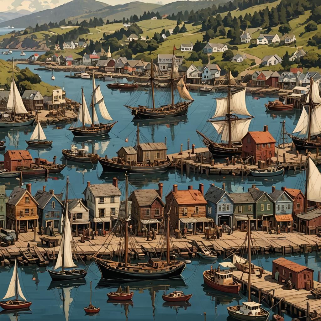 Harbor Scene with Ships and Sailors