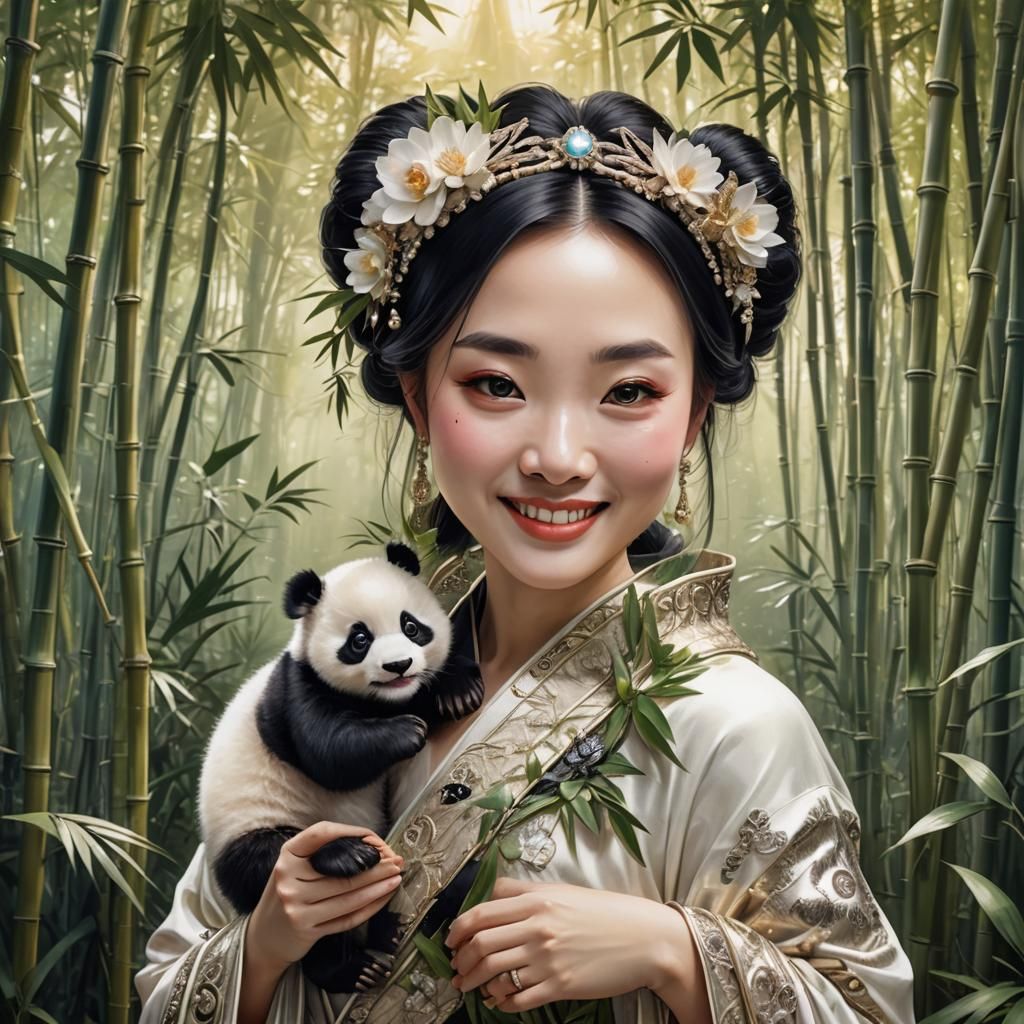 Smiling Asian Princess Dressed as Panda