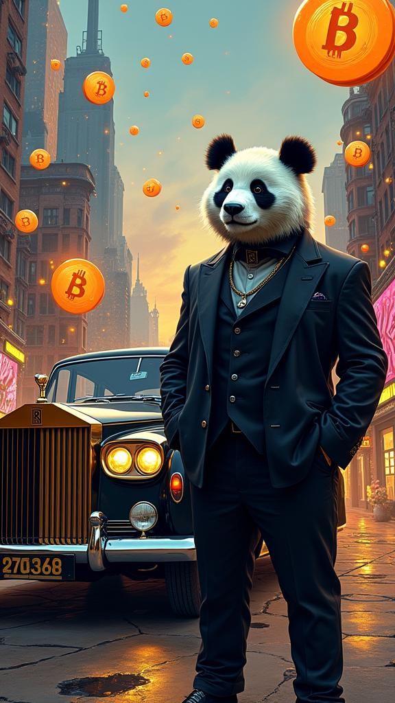 Panda CEO with Rolls-Royce and Bitcoin Sky