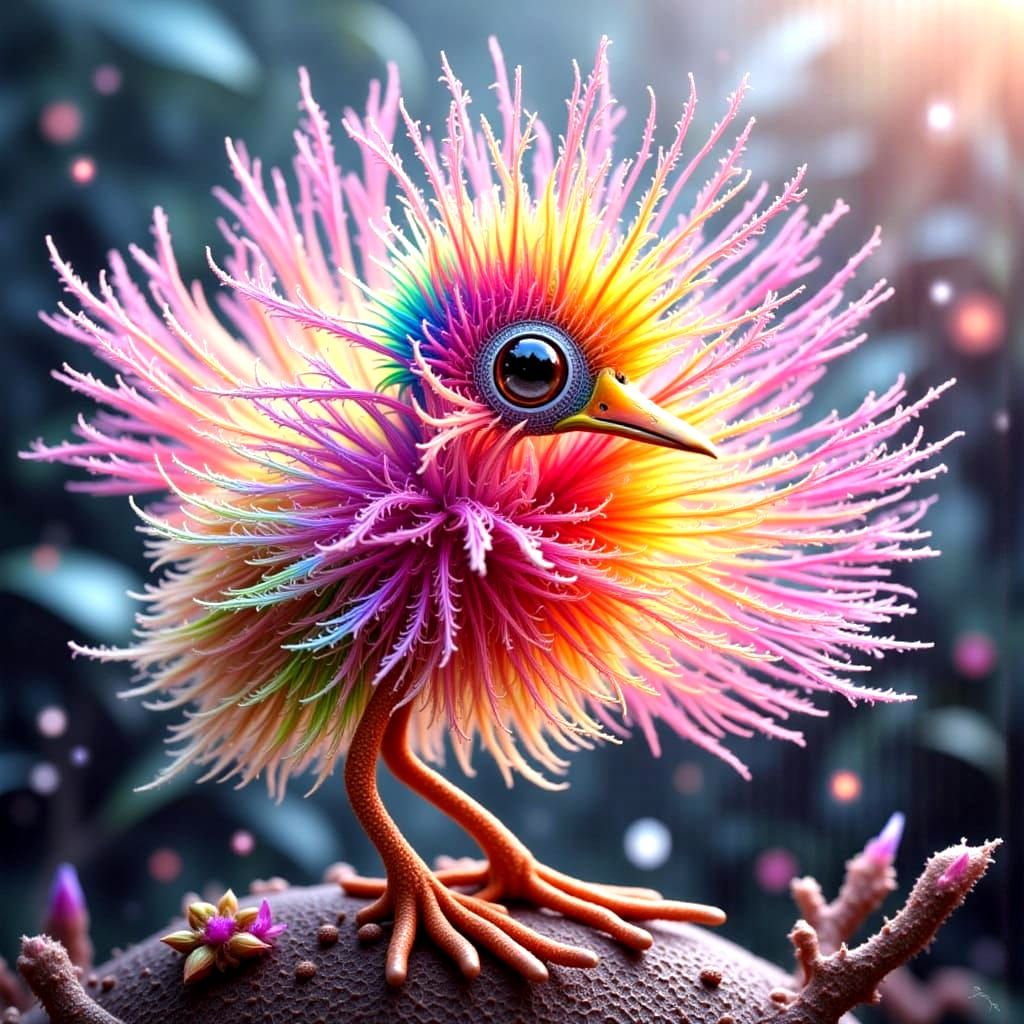 Rainbow Duckling Dances in Intricate Flower