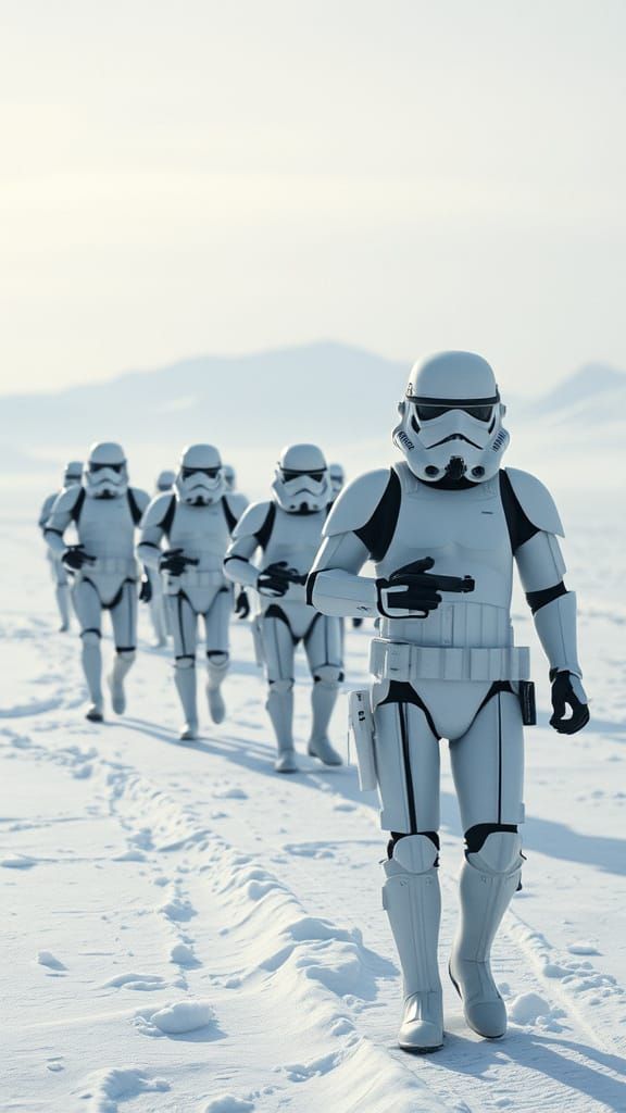 Imperial Stormtroopers March Across a Futuristic Ice Wastela...