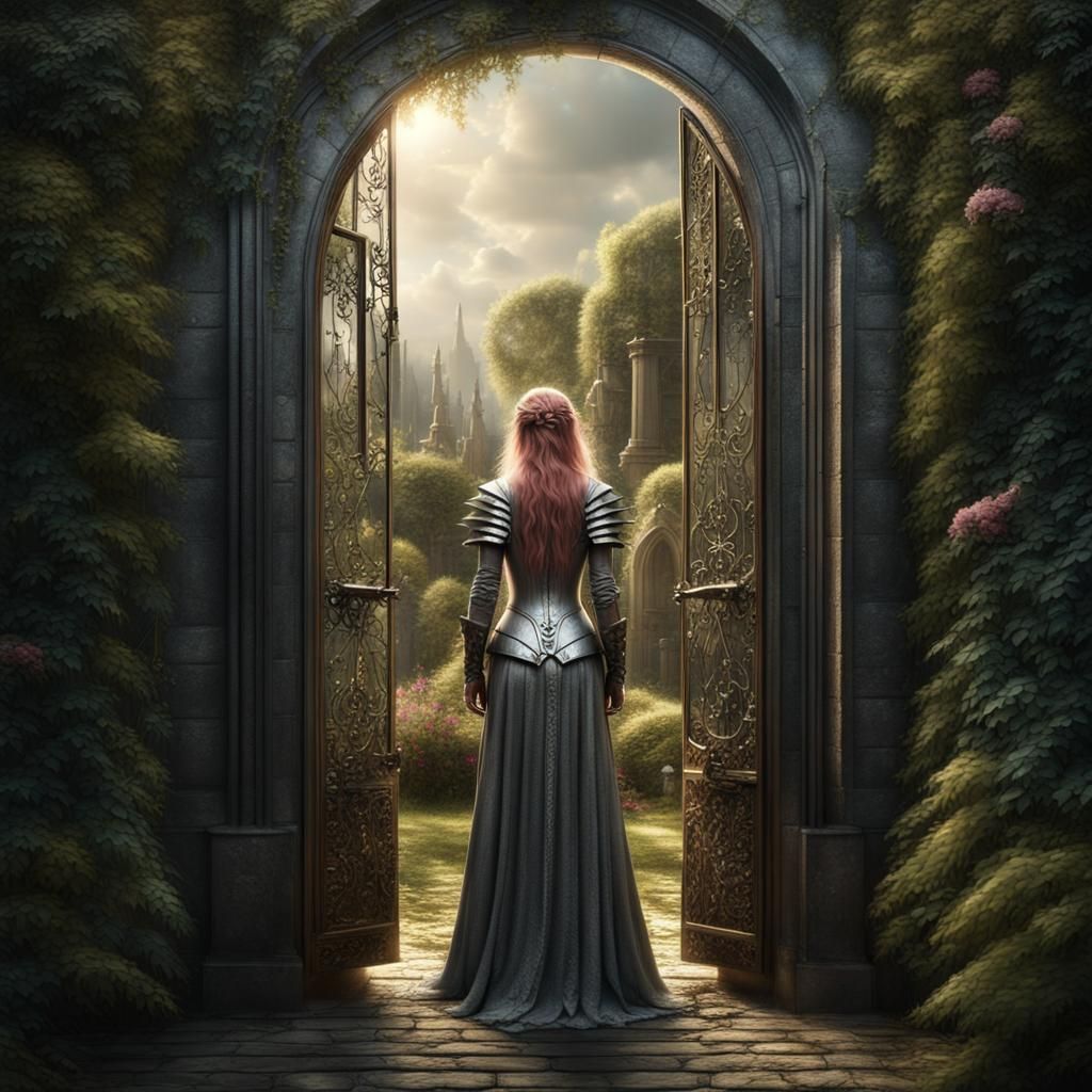 Fairy on Knight in Secret Garden Doorway