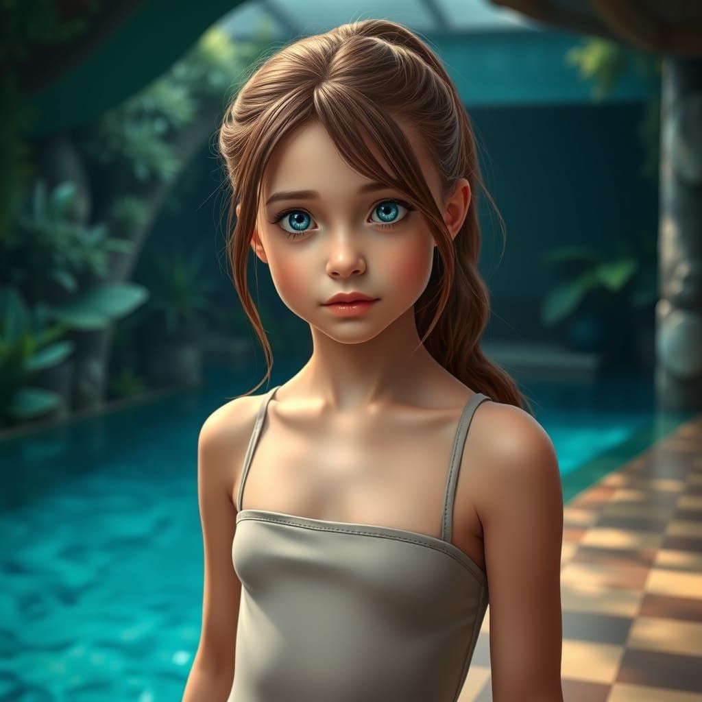 Girl by Underground Pool in Detailed Digital Art