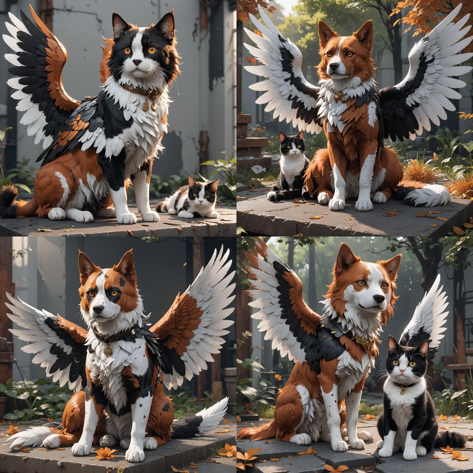 Winged Dog and Cat in 3D Anime Art