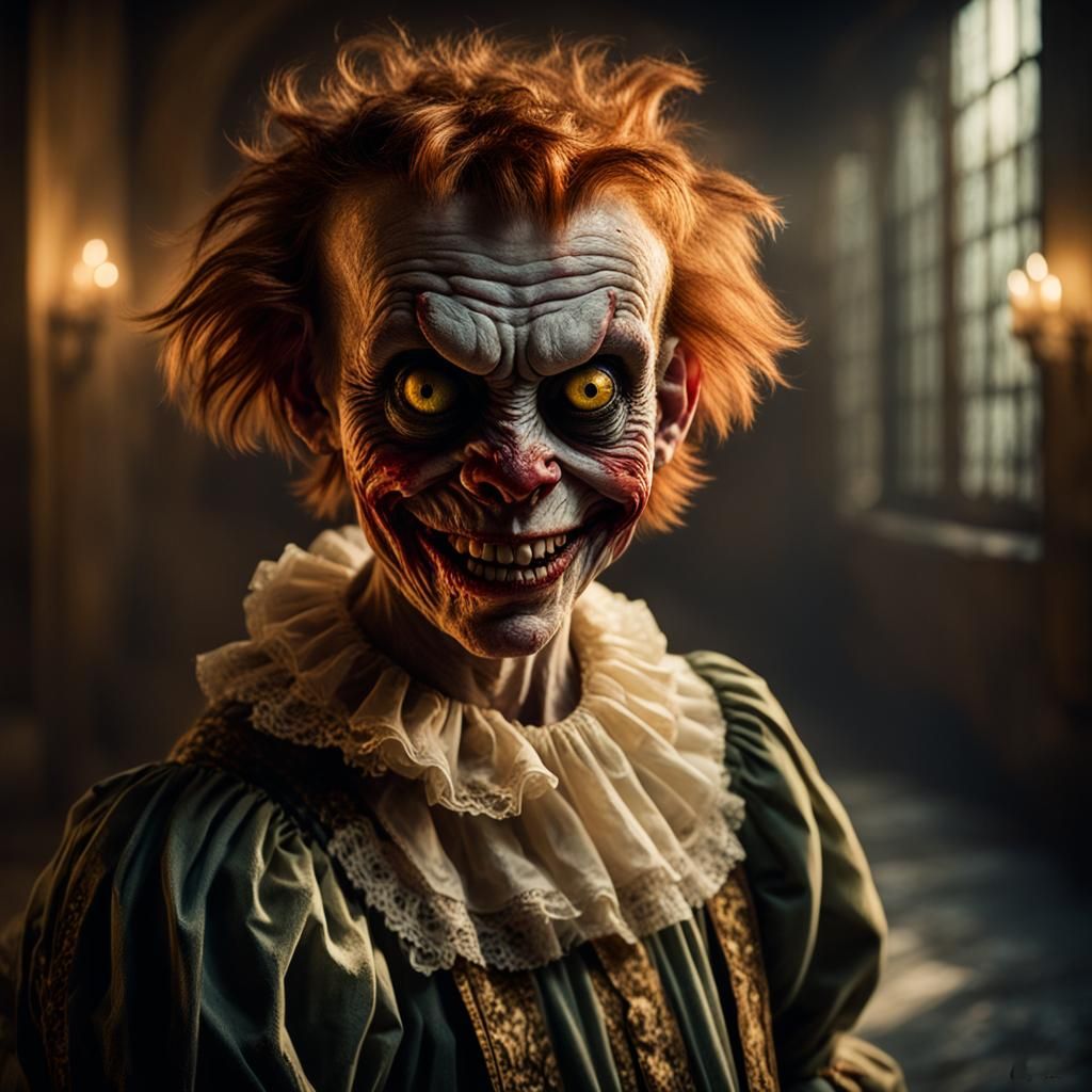 Horror Portrait of Zombie Clown Monkey in Fauvist Style