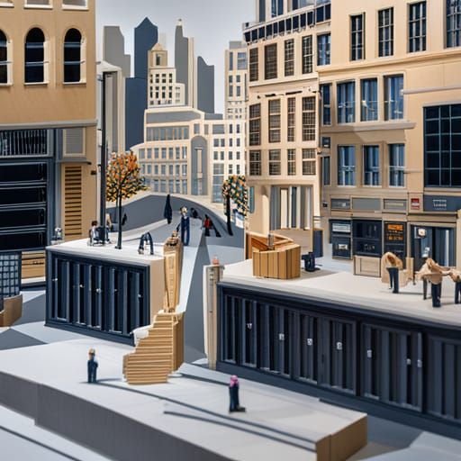 Busy City Street Scene in Kirigami Style