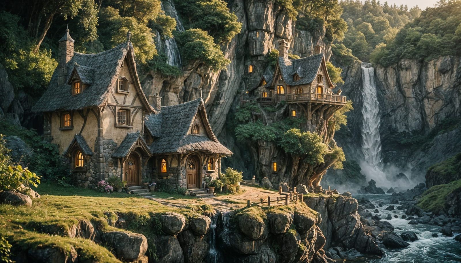 Fairytale Cottage Castle by Waterfall