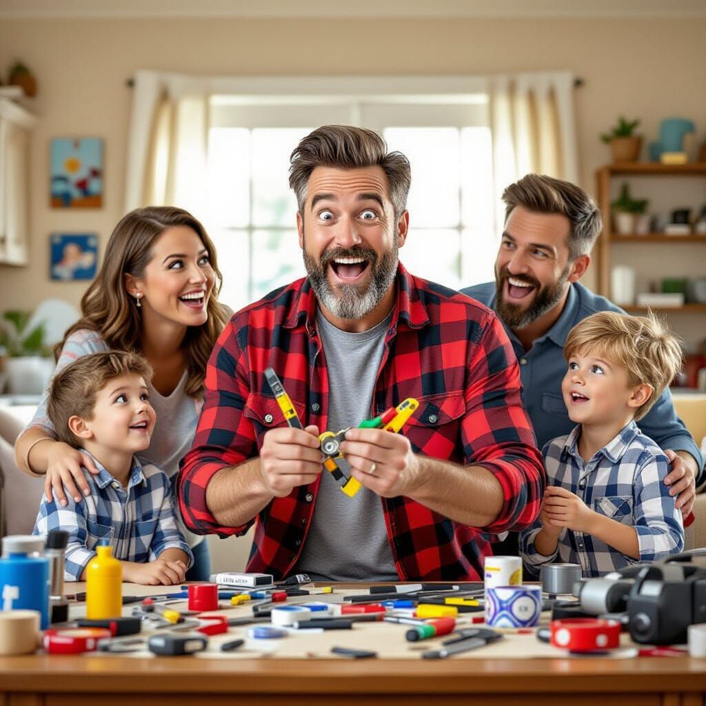 Humorous Family Scene: Dad's DIY Mishap