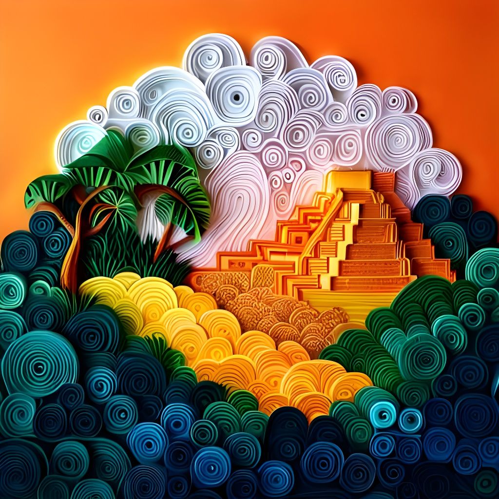 Inca Ruins Sunset in Paper Quilling Style