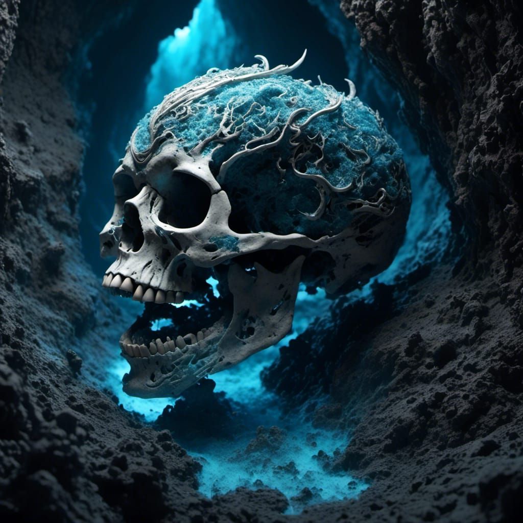 Pastel Cosmic Skull Cave Monster: Photorealistic Art