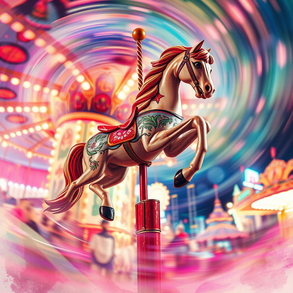 Whimsical Carnival Horse in Surreal Double Exposure