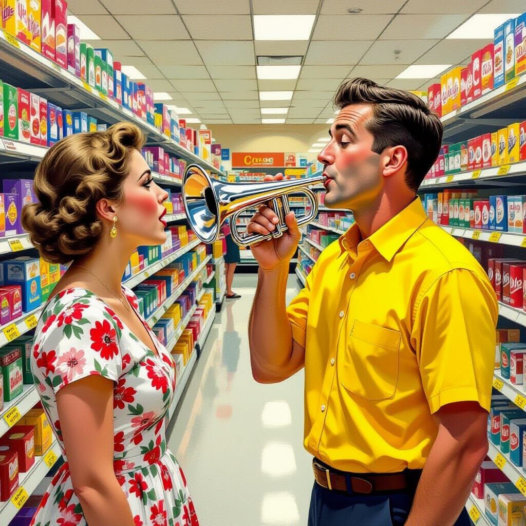 Boy's Supermarket Mishap: Rockwell-esque Scene