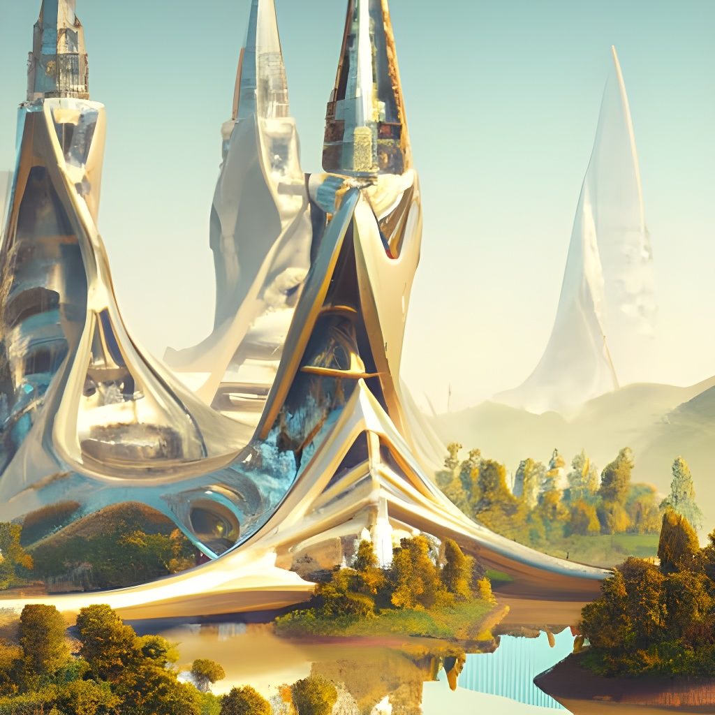 Grand Modern Parametric Castle at Golden Hour