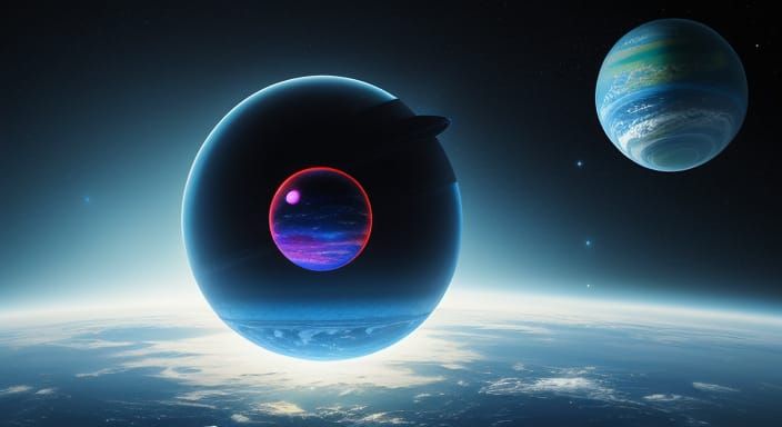 Cosmic Planet with Floating Eyes in a Surreal Sci-Fi Landsca...