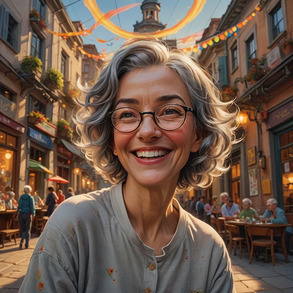 Smiling Woman Portrait in Digital Matte Painting Style