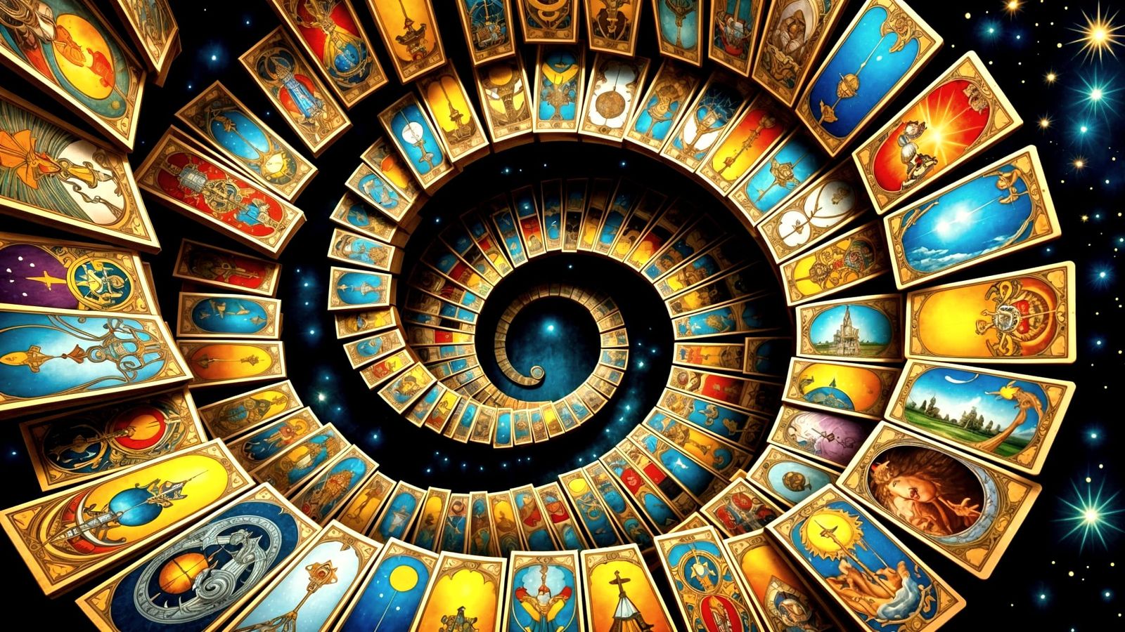 Endless Tarot Card Staircase in Hyperreal Style