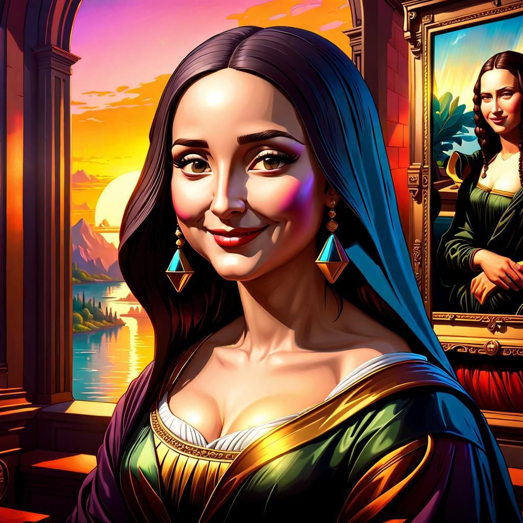 Mona Lisa Hyperrealistic Portrait by Rutkowski, Artgerm