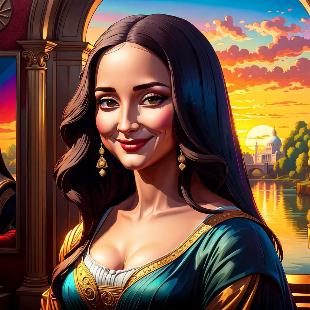 Mona Lisa Portrait with Exaggerated Smile, Hyperrealistic Ar...