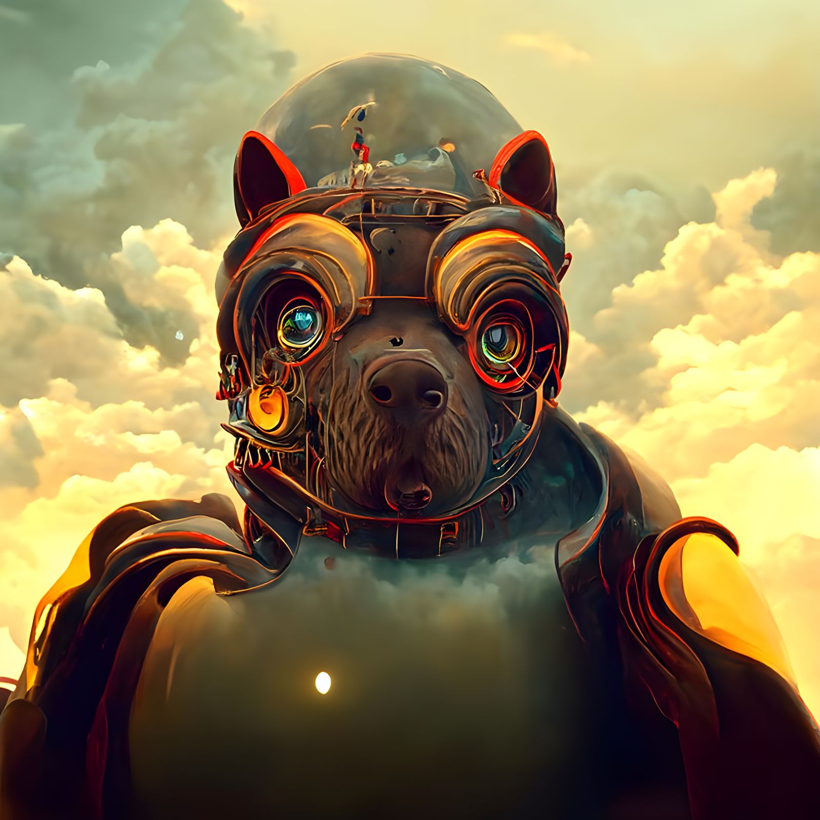 Steampunk Dog in Armor: A Sci-Fi Fantasy Illustration