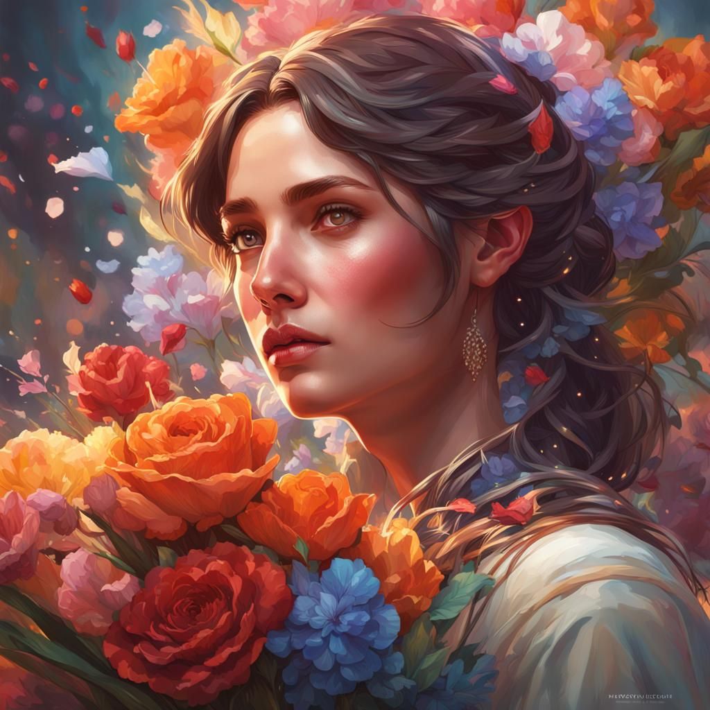 Hyperdetailed Bouquet Portrait in Digital Art Style