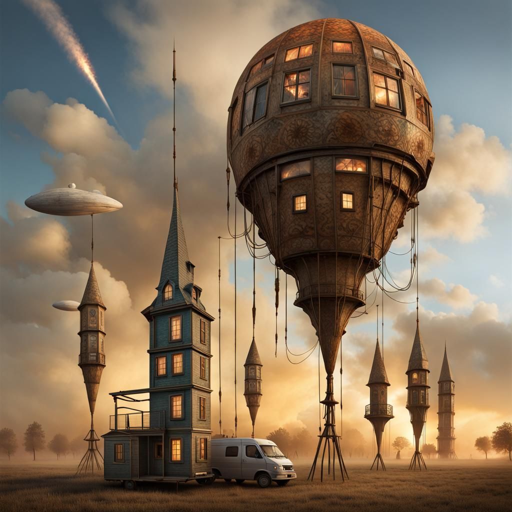 Magical Rockets of Energy in Surreal Landscape