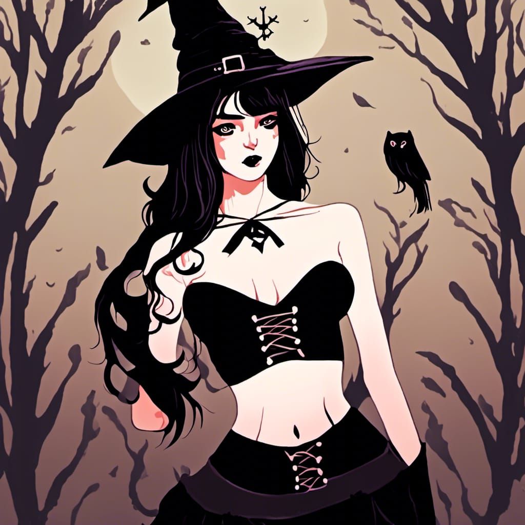 Anime Girl with Witch Hat in Hyperreal Style