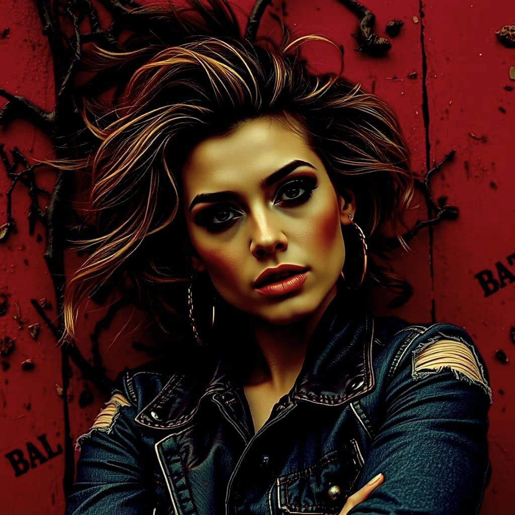 Rough Glamour Portrait: Woman in Leather Jacket with Defiant...