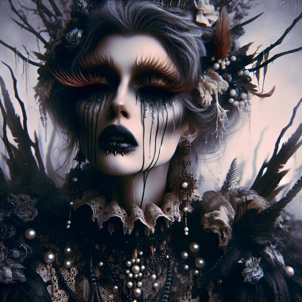 Ethereal Gothic Goddess Weeps Tears of Dark Beauty