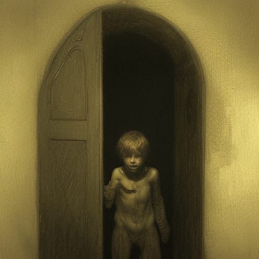 Eerie Boy at Window: Horror Illustration