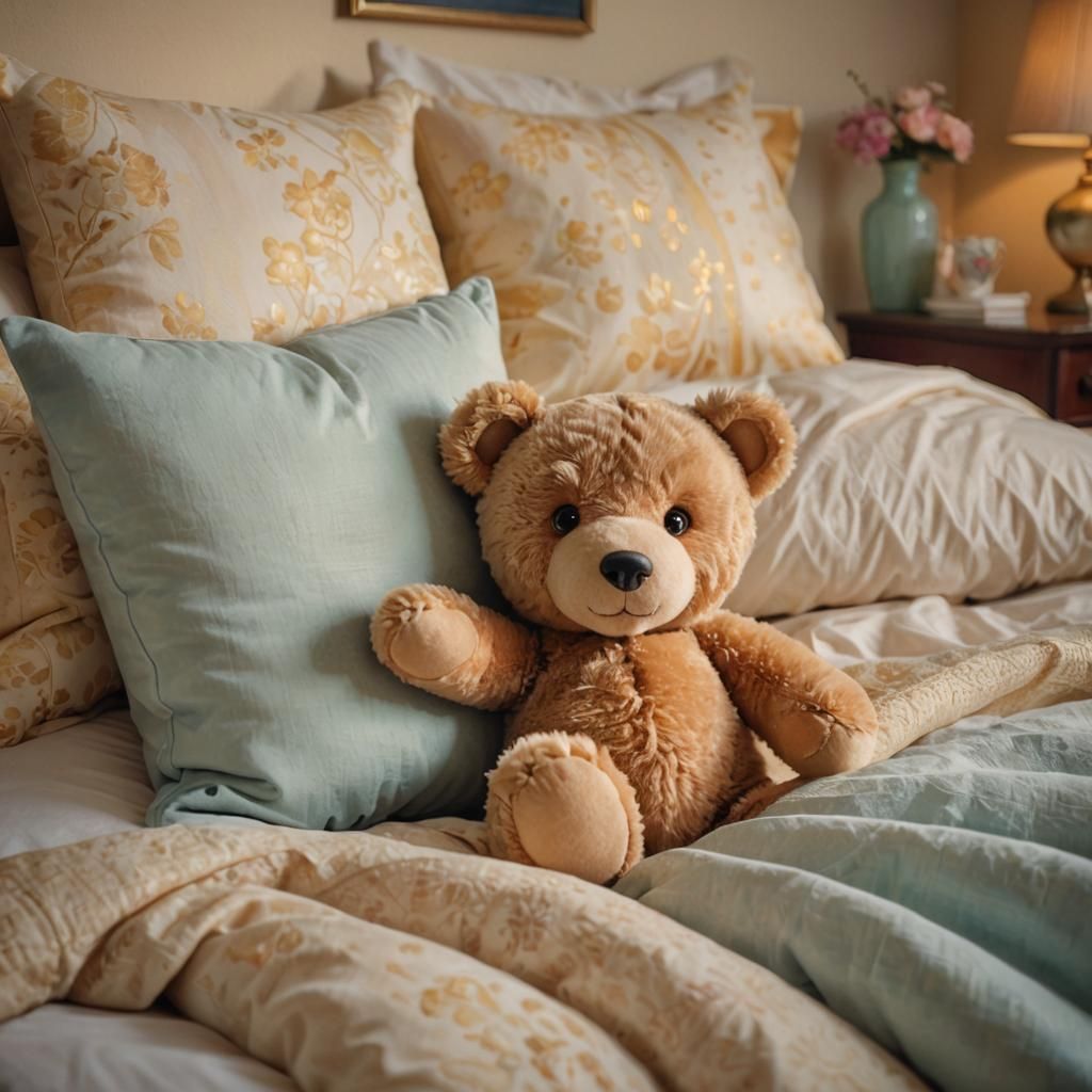 Cute Teddy Bear Oil Painting in Soft Focus