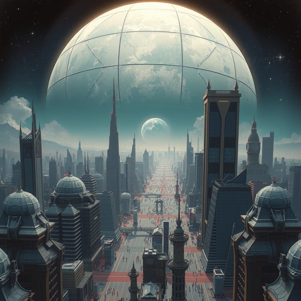 Futuristic Lunar Cityscape Under Dome in Sci-Fi Style