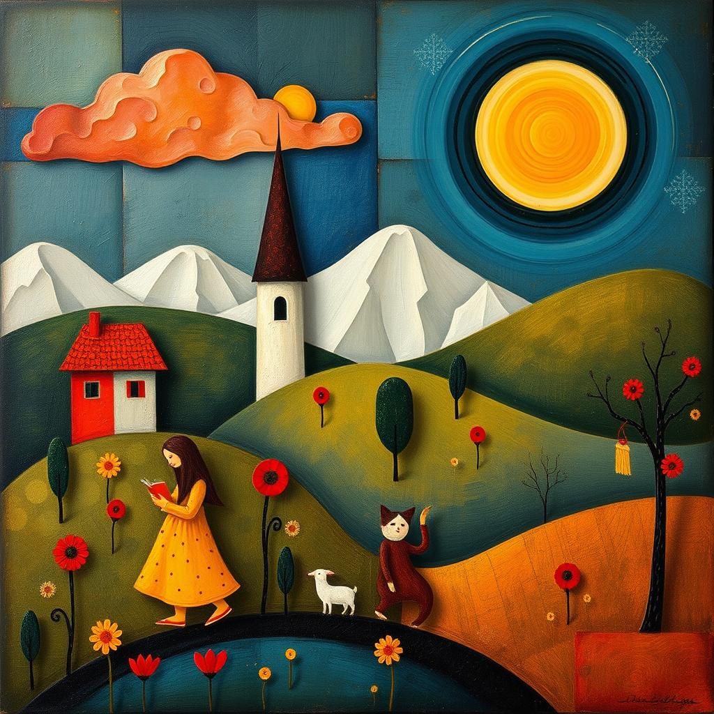 Folk Art with Isometric Abstract Elements