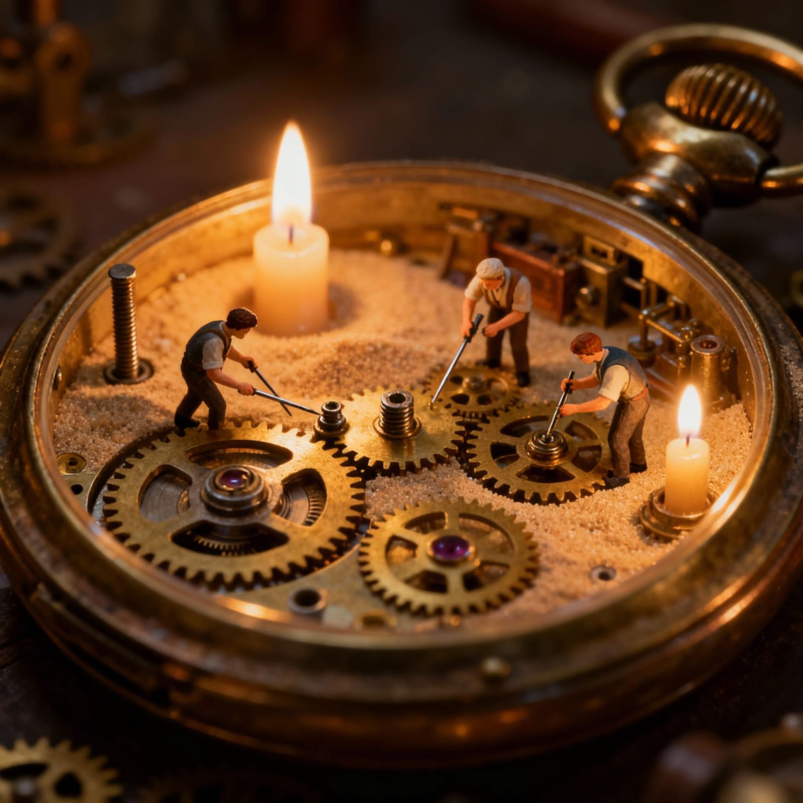 Tiny Tinkerers Working Inside a Pocket Watch