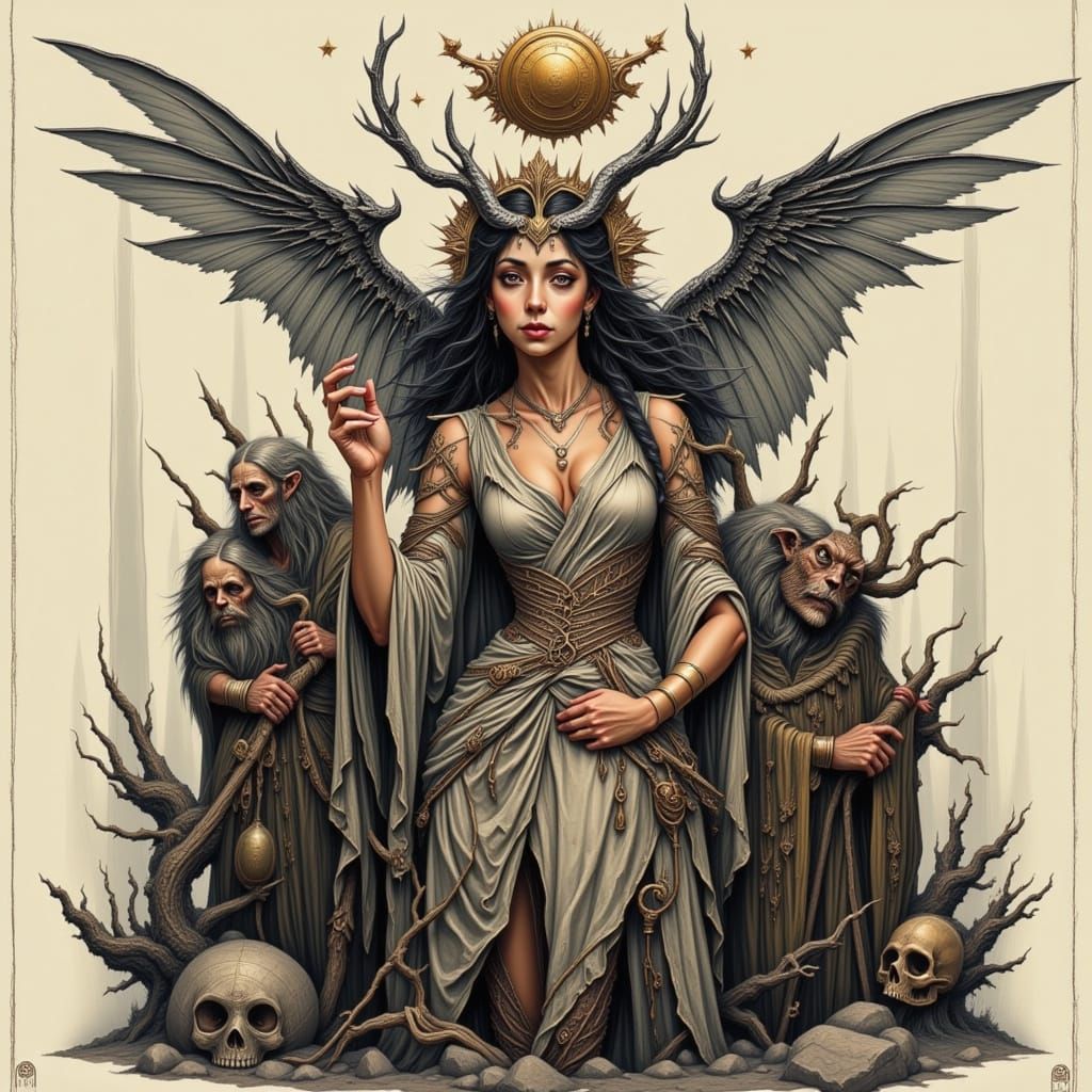 Gothic Fairy with Ravens in Burtonesque Style