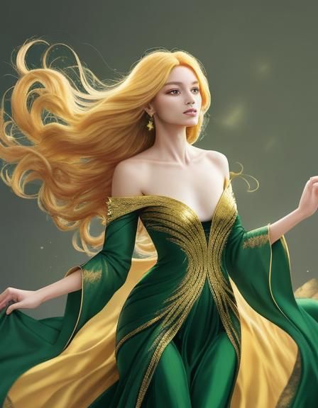 Elegant Woman with Flowing Golden Hair