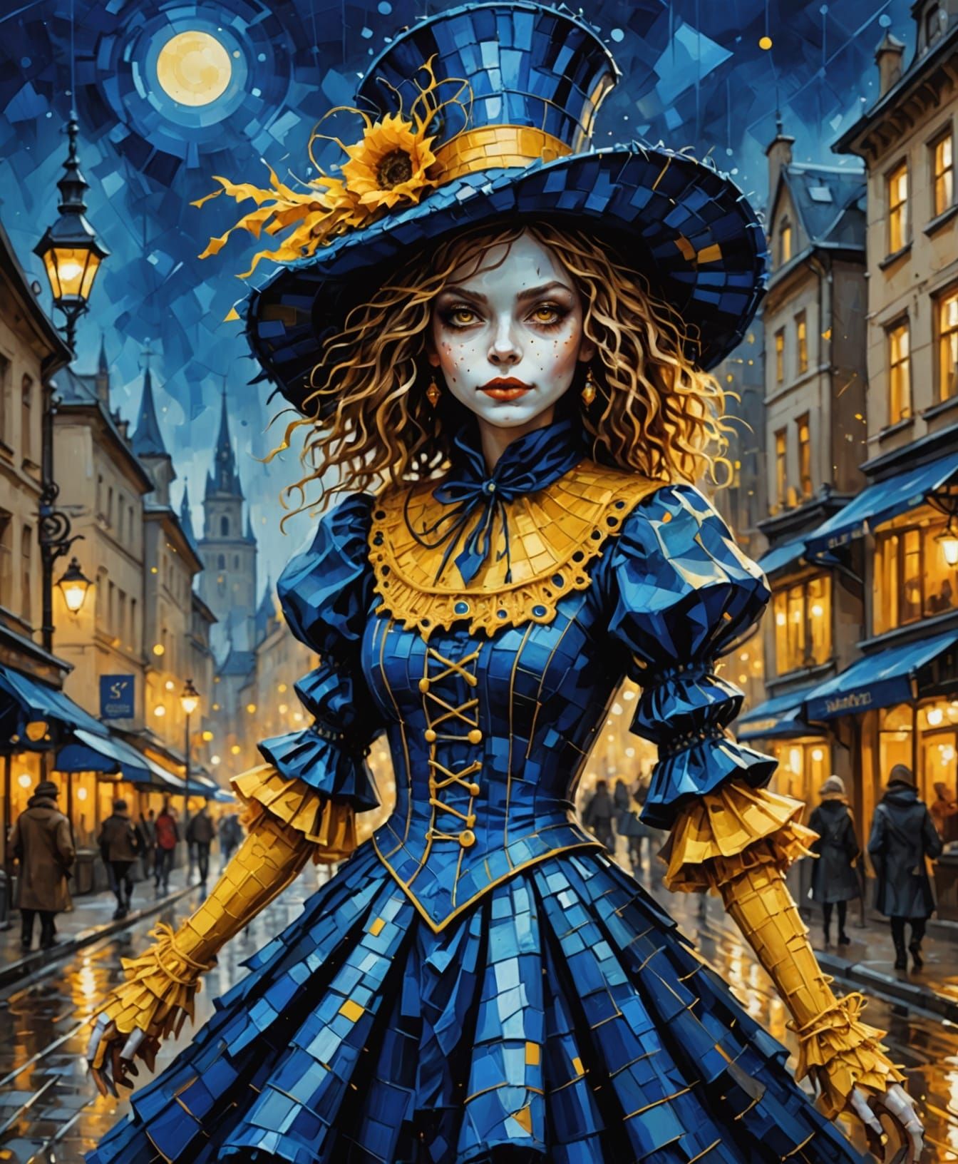 Steampunk Scarecrow Dancer in Klimt-Inspired Crochet Style