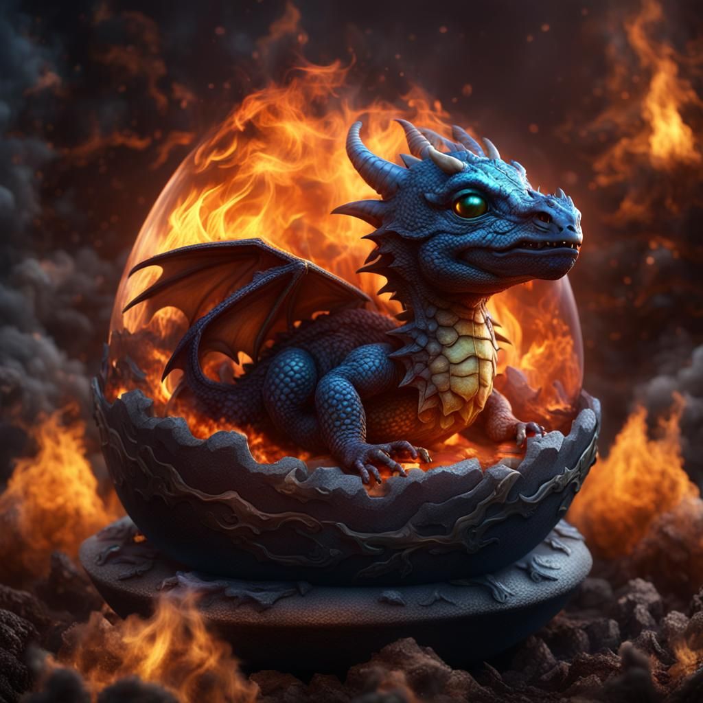 Baby Fire Dragon Sleeping: Detailed Fantasy Art