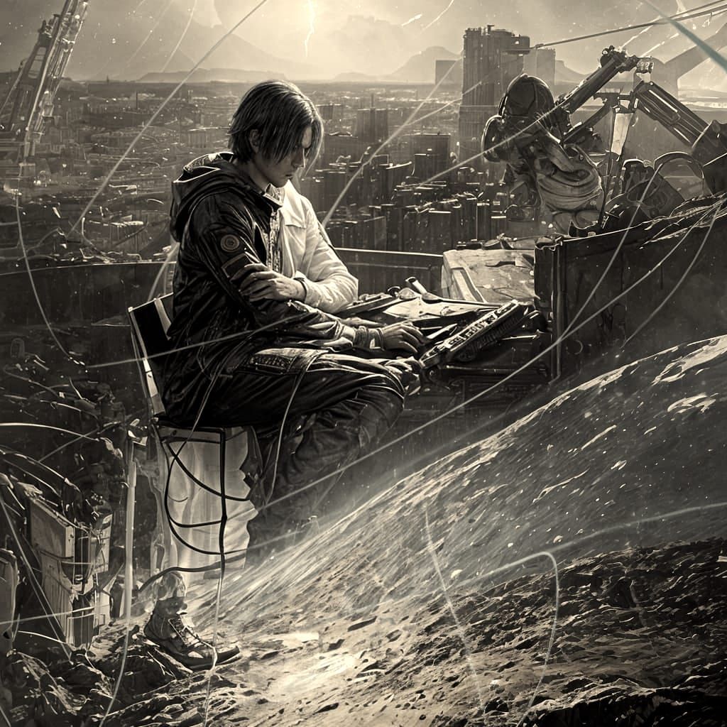 Cosmic Intimacy in Cyberpunk Impasto