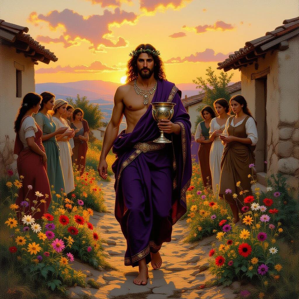 Dionysus in Village at Sunset Oil Painting